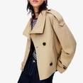 thumbnail image 3 of Womens Cropped Trench Coat Double Breasted Fall Belt Short Jacket High Collar Lightweight Outerwear, 3 of 7