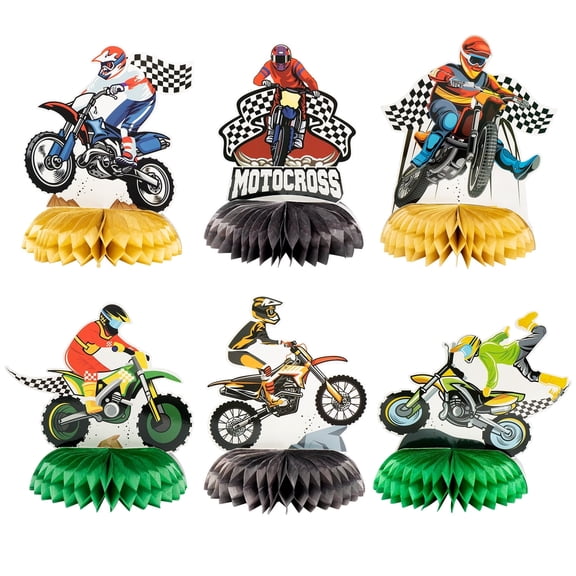 GROBRO7 Motorbike Honeycomb Balls Tabletop Decoration for Racing Themed Party, 6 Counts