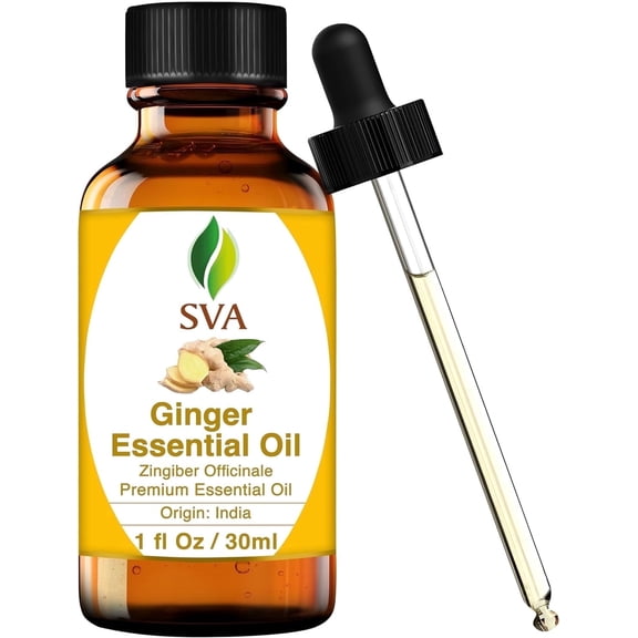 SVA Ginger Essential Oil – 1 Fl Oz – 100% Natural Ginger Oil - for Diffuser, Hair Care, Face, Skin Care, Aromatherapy, Scalp and Body Massage, Soap and Candle Making – with Dropper