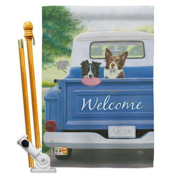 Breeze Decor BD-PT-HS-110126-IP-BO-D-US18-WA 28 x 40 in. Play Day with Buddy Nature Pets Impressions Decorative Vertical Double Sided House Flag Set & Pole Bracket Hardware