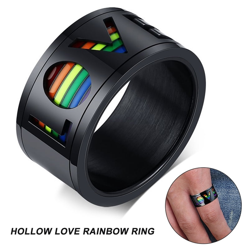 Aokarry Stainless Steel Ring for Men LGBT Pride Rainbow Stripe Love Spinner Promise Anniversary Rings