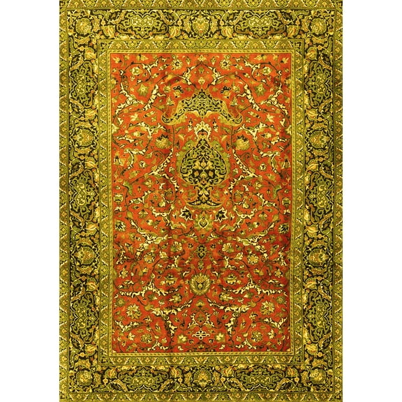 Ahgly Company Machine Washable Indoor Rectangle Persian Yellow Traditional Area Rugs, 5' x 7'