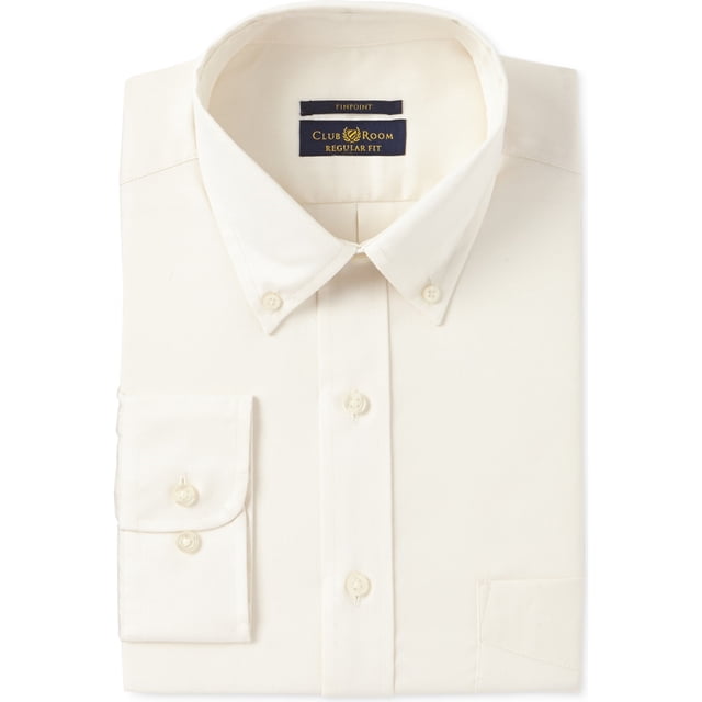Club Room - Camisa de vestir con botones para hombre, color blanco roto, cuello de 17 pulgadas, manga de 32 a 33 pulgadas