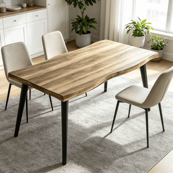 Homy Casa Lancelot table à manger 63 po, aspect noyer, pour 6 personnes, pieds métal noirs