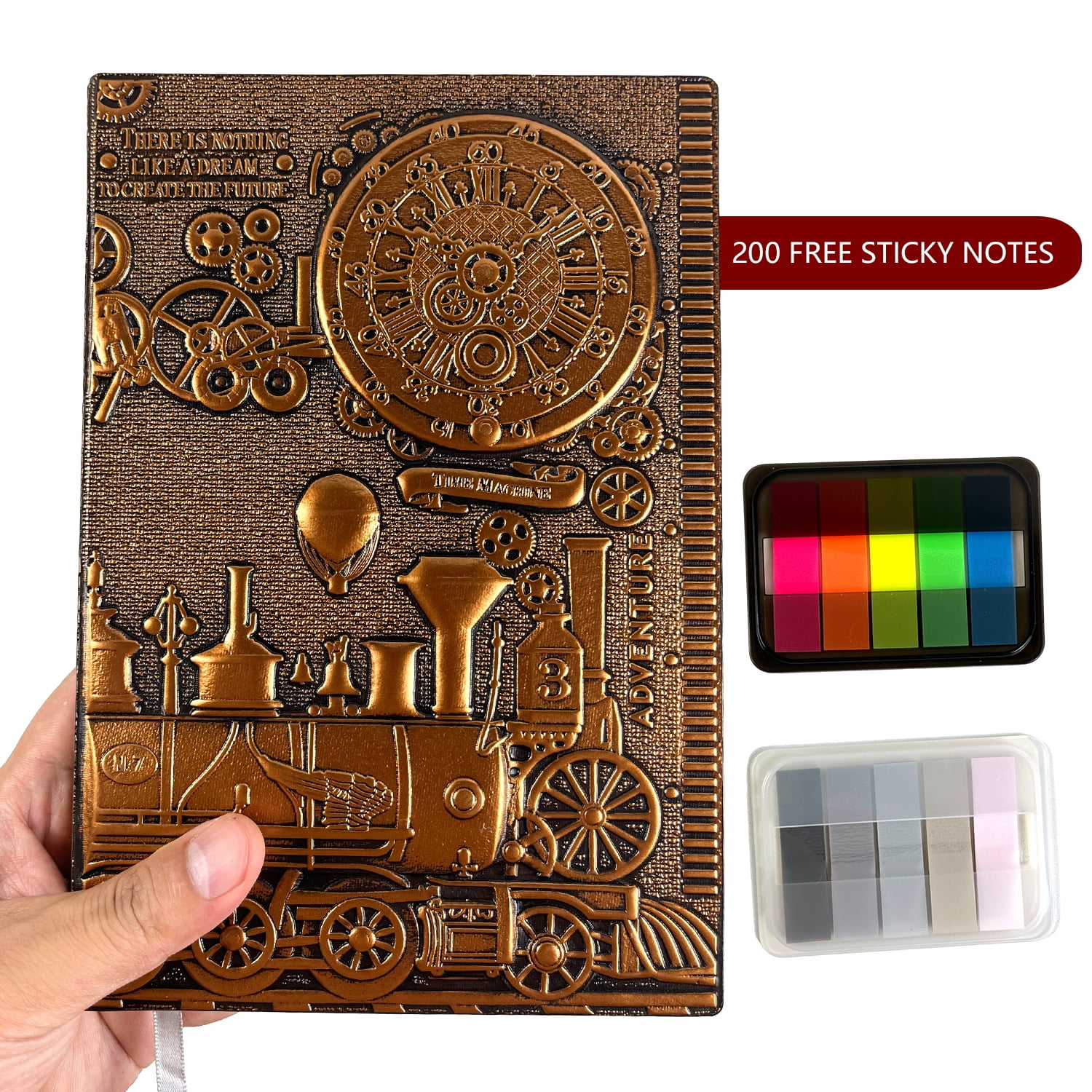 DND Notebook/Diary with 3D Train Embossed Faux Leather Cover, Ideal for Dungeons & Dragons/D&D. Great RPG accessory Nerdy Fantasy gift for male or female DMs and players. Red Copper Train