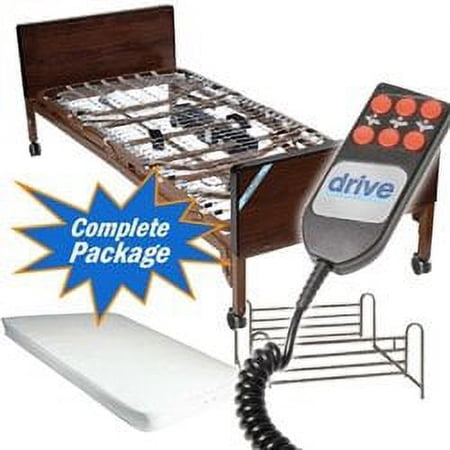 Drive Medical Full Electric Ultra Light Plus Hospital Bed, Brown, Full Rails and Innerspring Mattress, 36 Inch