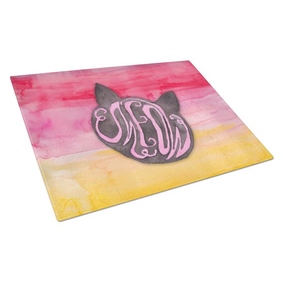Caroline's Treasures Cat Face Meow Watercolor Glass Cutting Board Large