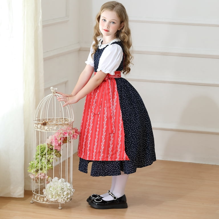 Mepaouo Girls German Dirndl Dress Oktoberfest Bavarian Outfit Set Kids Country Apron Maid Skirt Black, Boy's, Size: 5-6 Years