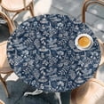 thumbnail image 2 of Dandelion Round Tablecloth, Fitted Table Cover with Elastic for 45"-54" Round Tables, Navy Blue Flowers Modern Minimalist Spring Table Cloth Outdoor Indoor Dinning Party Waterproof Tablecloths, 2 of 7