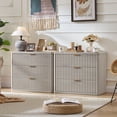 thumbnail image 6 of 2 Pcs LEYAOYAO 31" Wide End Table with Storage, Fluted Nightstand, Large 3 Drawers nightstand for Bedroom Living Room, Light Grey, 6 of 9