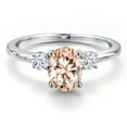 thumbnail image 3 of Gem Stone King 14K White Gold Peach Morganite and White Zirconia Engagement Ring for Women | 1.22 Cttw | Oval 8X6MM | Gemstone October Birthstone | Size 9, 3 of 6