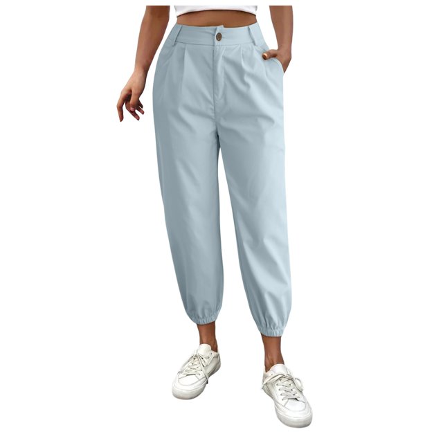 Pantalons à Fermeture Éclair Couleur Unie pour Femmes avec Poches Inclinées