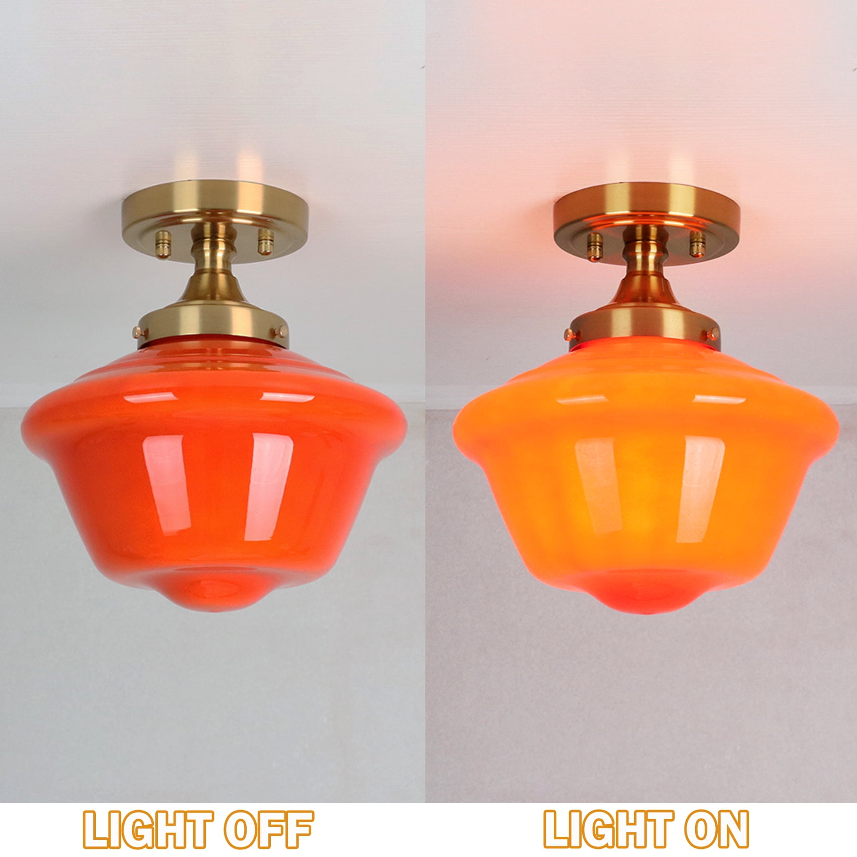 Gold Semi Flush Mount Ceiling Light Orange Schoolhouse Ceiling Light