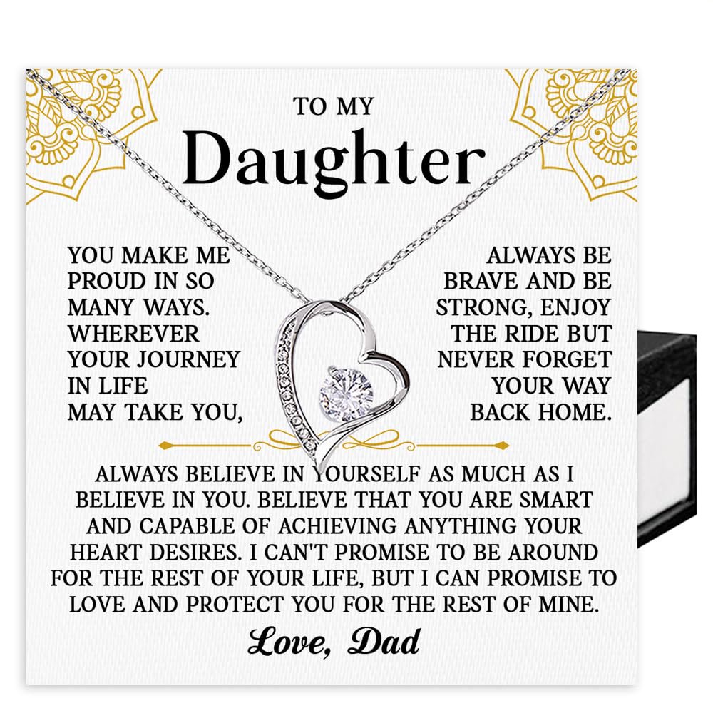 Necklace For My Daughter From Dad, Meaningful Jewelry With Heartfelt Words, Birthday Celebration Present, Graduation Keepsaketo Show Father’S Love #1953, White Forever Love Necklace