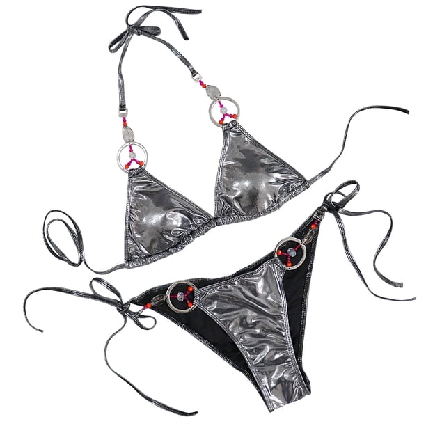 Mujeres verano moda plata tanque cristal Sexy dos piezas Bikini traje de baño Fridja nalpqowj57624