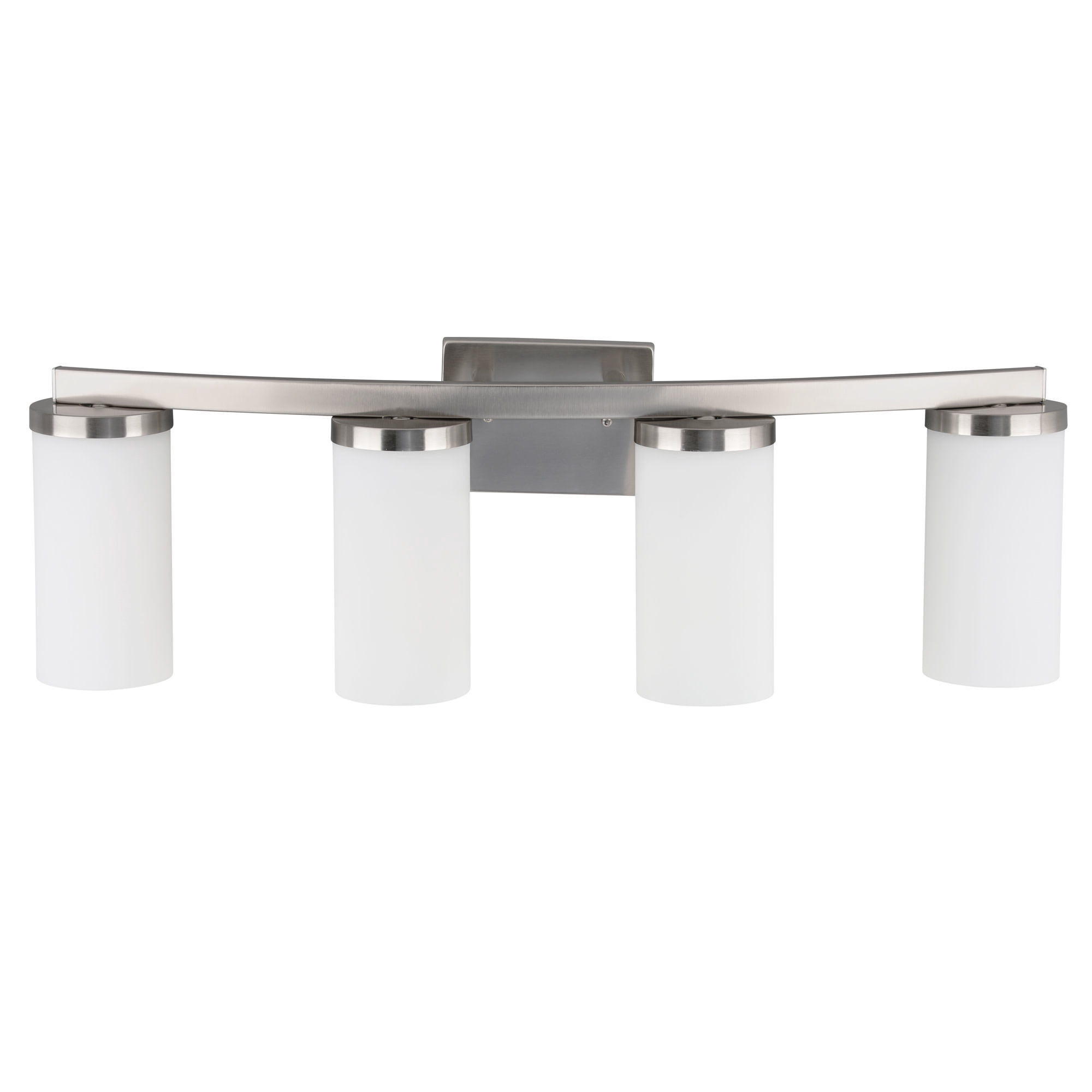 Breckham 4-Light Vanity Light in Satin Nickel, 30.0 in Curved Bar with Frosted Glass