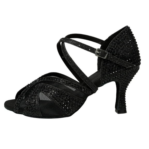 Latin Dance Shoes For Adult Women With Diamond Inlay, Professional Latin Shoes With Soft Soles, Dance Shoes With A 7.5cm