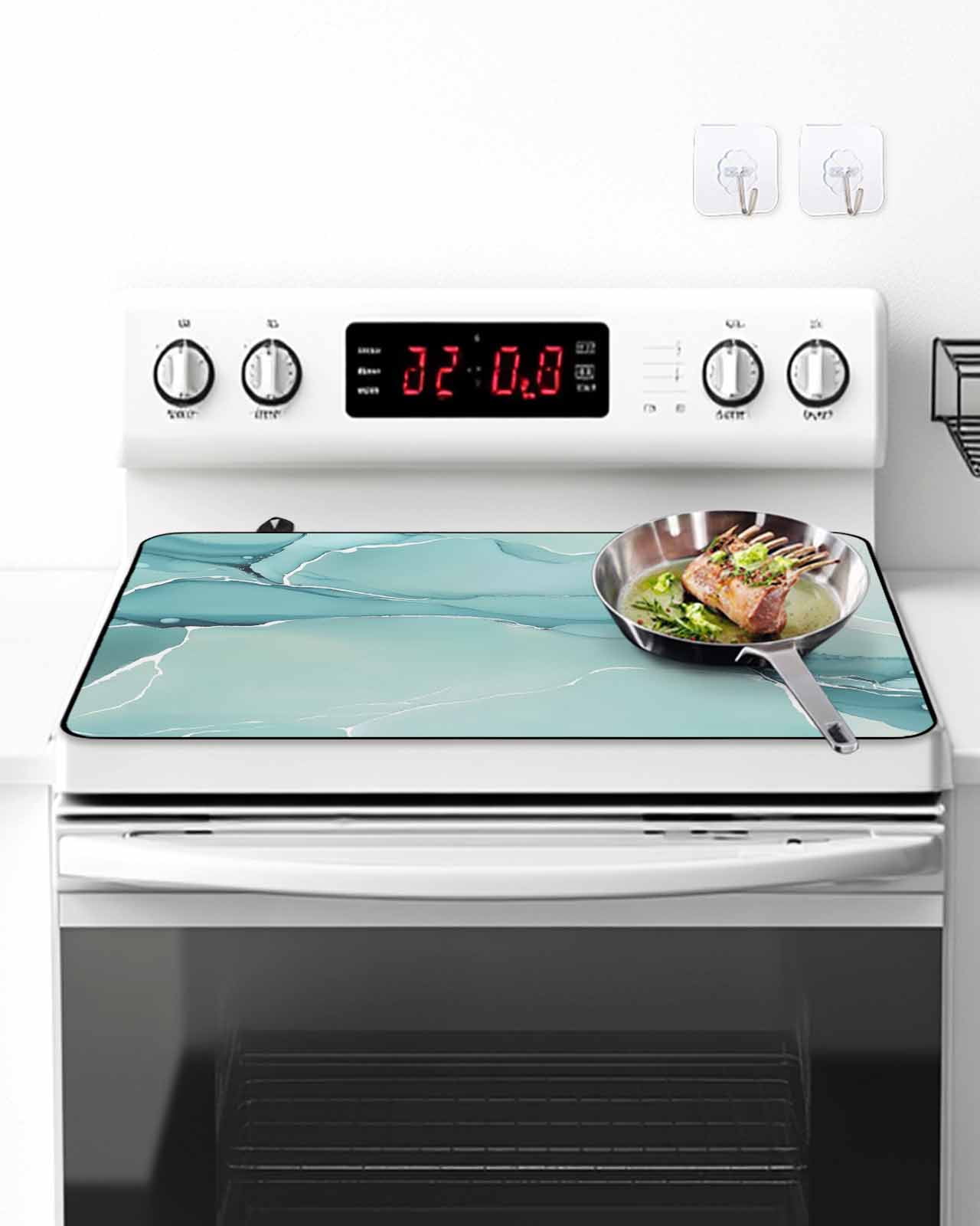Stove Top Covers for Electric Stove, Turquoise Glass Stovetop Cover Protector, Modern Marble Ink Painting Abstract Art Induction Cooktop Protector Oven Mat for Kitchen Countertop 24"x21"