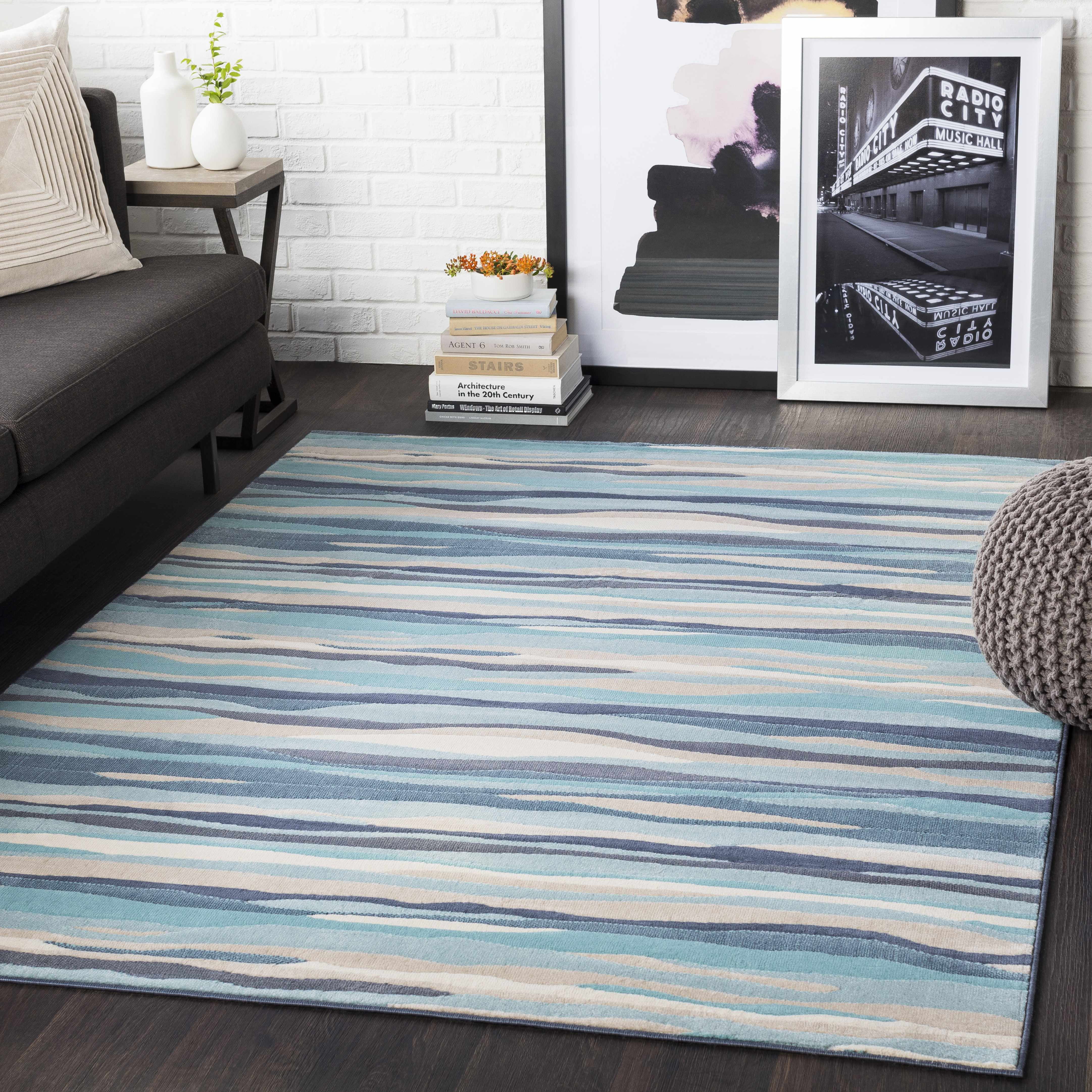 BoutiqueRugs Basco Contemporary Area Rug - Aqua, Peach, Taupe - 5'3" x 7'3"