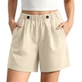 thumbnail image 3 of Fengqque Women Linen-cotton Shorts Plus Size Elastic High Waisted Pants with Pockets Loose Summer Lightweight Shorts White XL(XL), 3 of 6