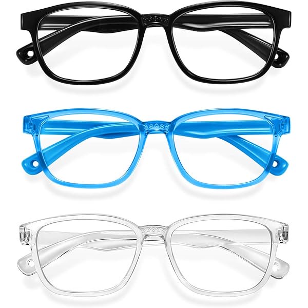 wonima44 Okany Blue Light Glasses for Kids 3 Pack Anti Glare & Eye Strain Glasses Computer TV Phone Tablets UV Protection Glasses for Kids Boys Girls Age 3-12(Black + Transparent blue + Transparent)