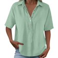 thumbnail image 6 of Womens Tops Summer Tops For Women Casual V Neck Pullover Mid Sleeve Button Down Blouses Womens T Shirts, 6 of 7