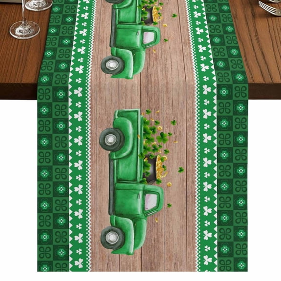 Table Runners 72 Inches Long Dress Scarves, Saint Patrick's Day Farmhouse Kitchen Table Runner, Coffee Tablerunners, Luck Leaves Car Brown Wooden Plaid 18x72 Inch