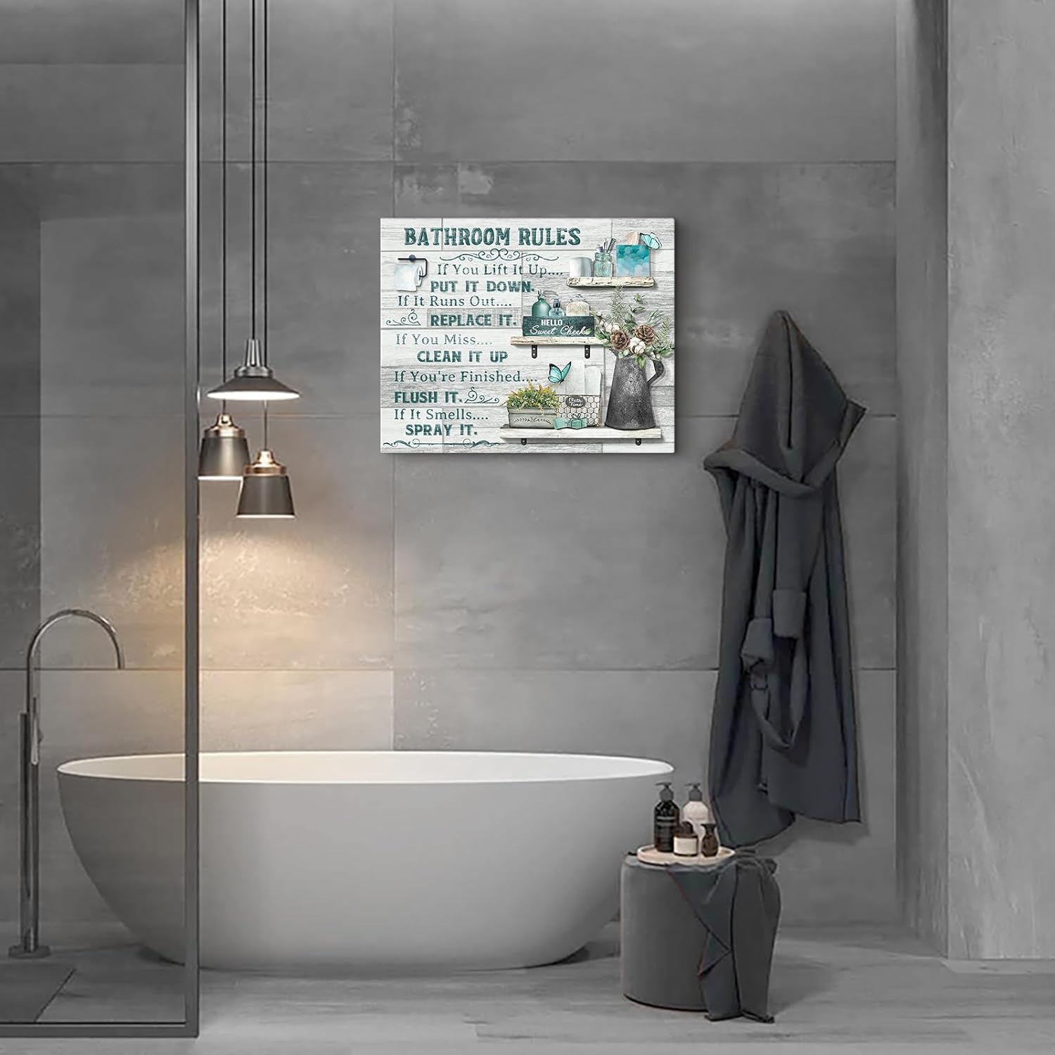 Rustic Farmhouse Bathroom Canvas Wall Art, 12" x 16" photo 4