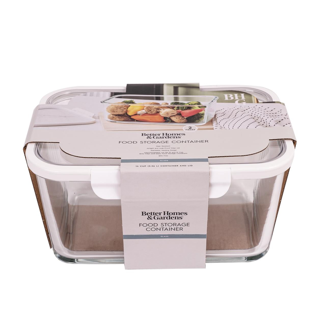 Better Homes & Gardens 14Cup Rectangle Glass Food Storage Container with  Tritan Lid. Set of 1, 2 Pieces, Well Suited to Refrigerator Organization