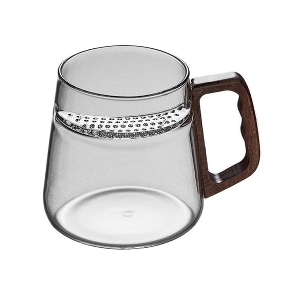 Clear Borosilicate Glass Cup with Wood Handle, 18oz Tea Cup with Crescent-shaped Infuser