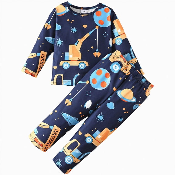 TOWED22 Infant Toddler Baby Boy Fall Winter Outfits 2pcs Long Sleeve Sweatshirt Tops Pocket Joggers Pants Cartoon Graphic Clothes Clothing Set(Blue,1-2 Y)