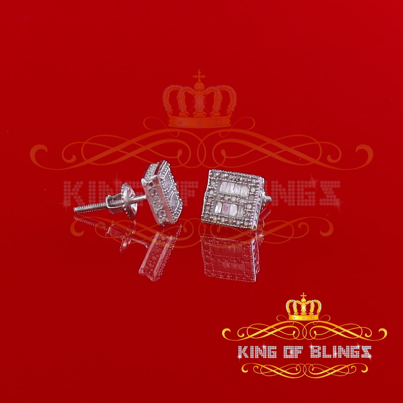 King of Bling's 925 White Silver 0.25ct Diamond Women's/Men's Square Fashion Stud Earring
