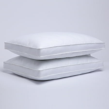 Puredown Quilted Gusseted Feather and Down Pillow with 100% Cotton Cover - Set of 2, Standard/Queen