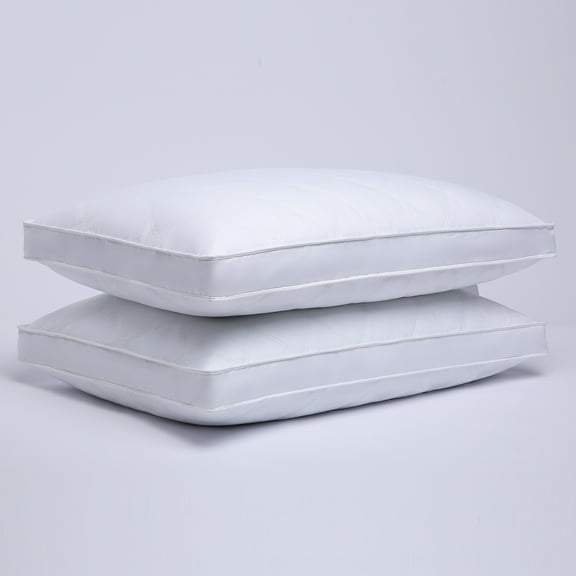 Puredown Quilted Gusseted Feather and Down Pillow with 100% Cotton Cover - Set of 2, Standard/Queen