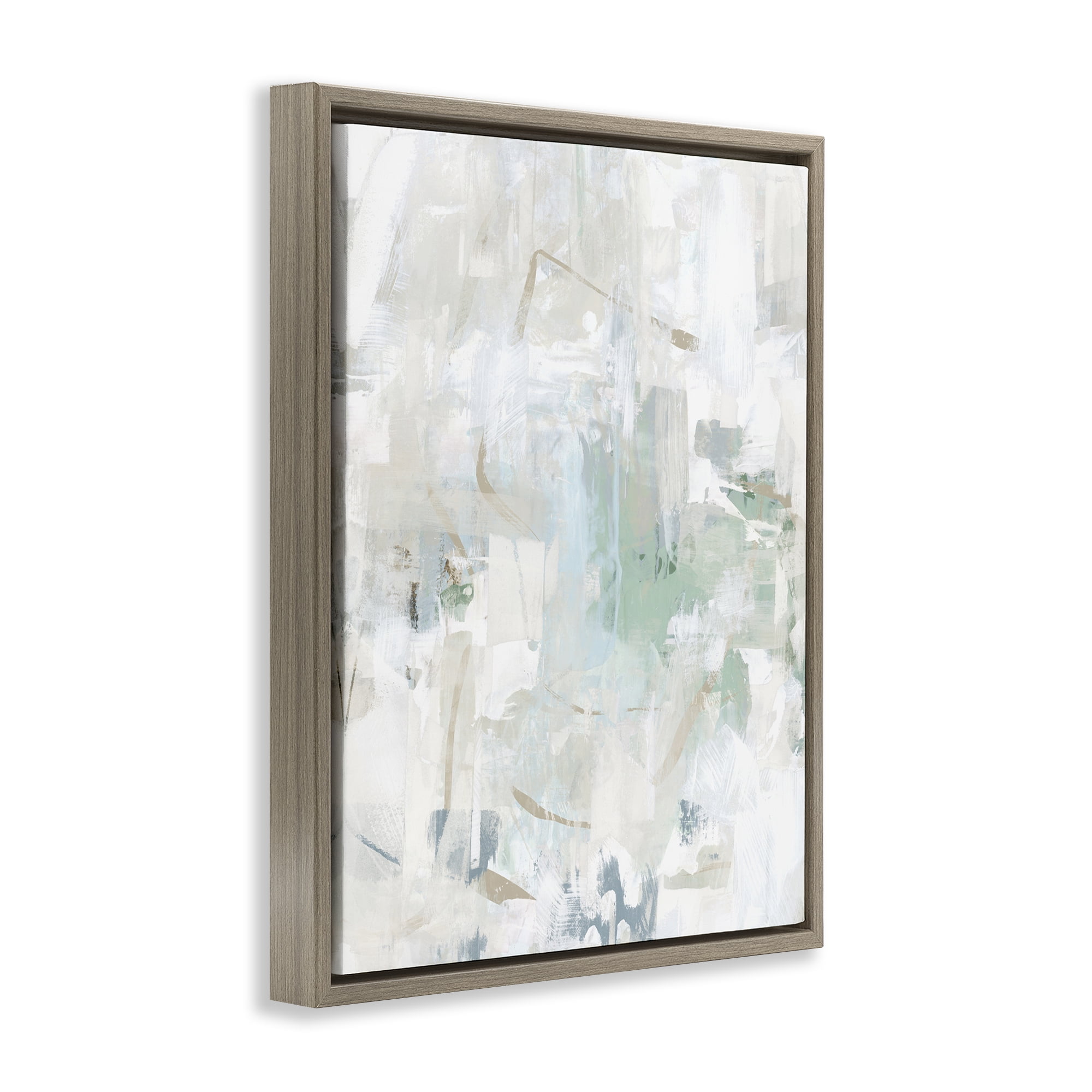 Stupell Industries Faded Abstract with Green Abstract Painting Brown Floater Framed Canvas Art Print Wall Art, 17 x 21