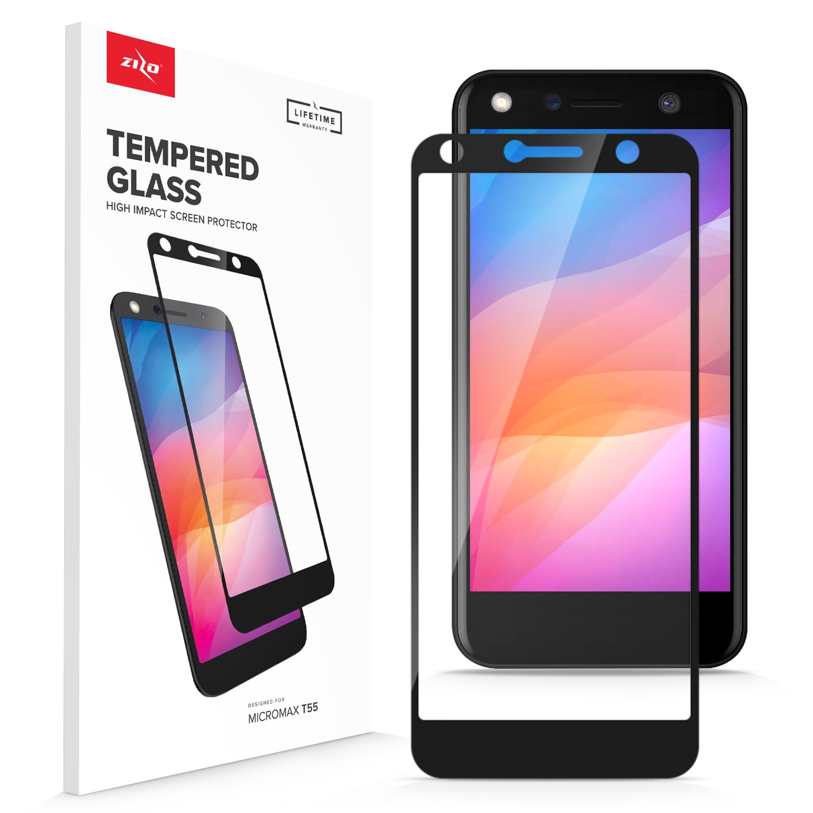 ZIZO TEMPERED GLASS Screen Protector for Micromax T55 Black Walmart
