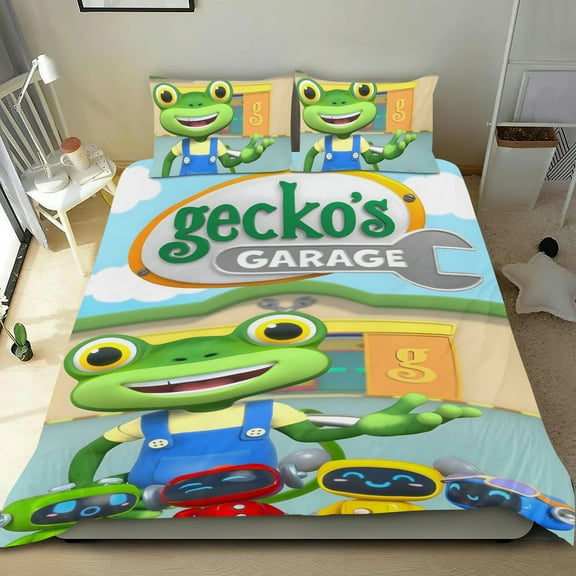 Gecko's Garage-themed Bed Sheet Set Three Piece Set Comfortable And Skin Friendly Unique Design Home Decor Gifts For Family Friends fans54''x79''（135*200cm）