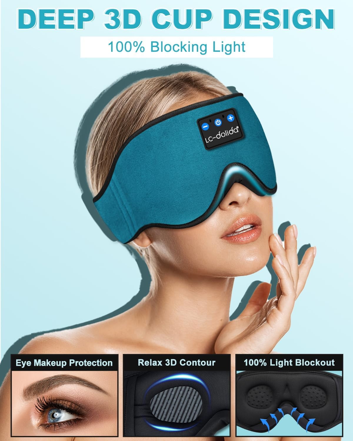Sleep Headphones, Bluetooth Eye Mask for Sleeping, Sleep Mask with Bluetooth Headphones for Side Sleepers, Adjustable Blackout Eye Mask for Travel Meditation, Noise-Reducing Sleep Mask for Women Men