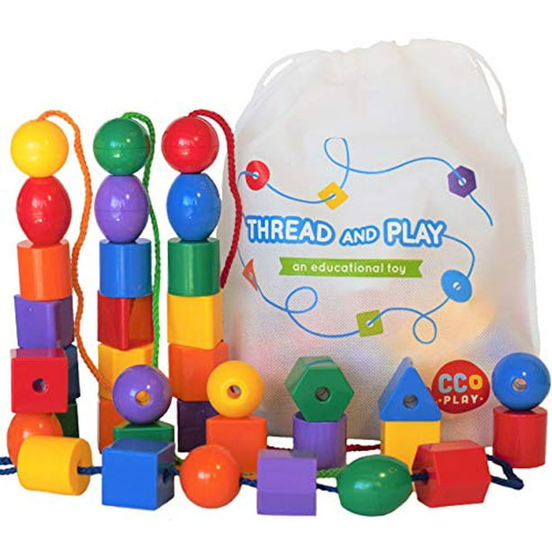 Cc O Play Large Lacing Bead Set For Kids 36 Jumbo Beads & 4 Threads For