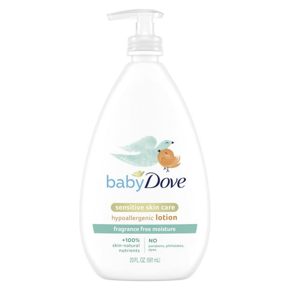 Baby Dove Sensitive Skin Baby Lotion Fragrance Free Hypoallergenic, 20 oz