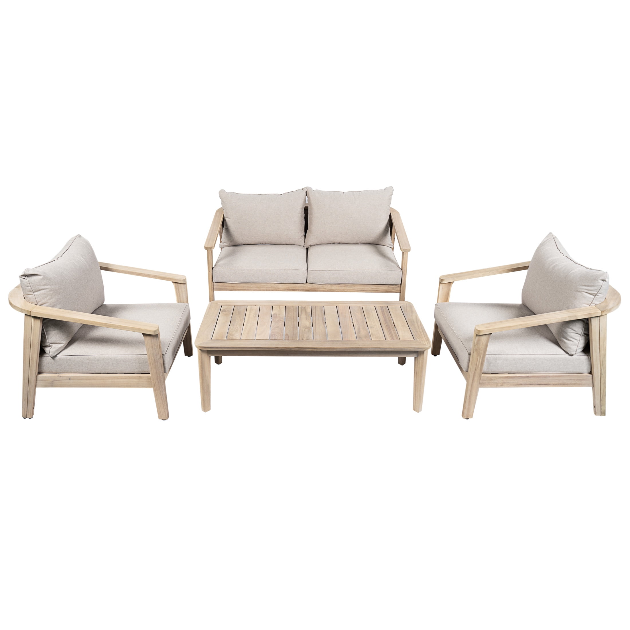 Christopher Knight Home 4 Piece Patio Conversation Set with Cushions, Wicker Backrest, Light White + Beige