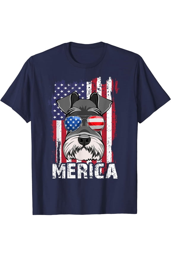 Merica 4th of July Mini Schnauzer Shirt USA Flag Dog Mom Dad T-Shirt
