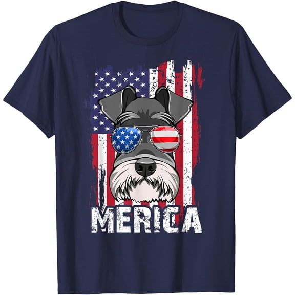 Merica 4th of July Mini Schnauzer Shirt USA Flag Dog Mom Dad T-Shirt