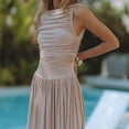 thumbnail image 3 of ZOELNIC Womens Sleeveless Maxi Long Dress Summer Crew Neck Ruched Pleated Flowy Dress, S, 3 of 4