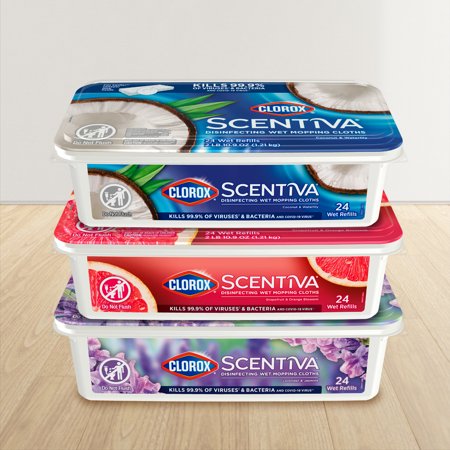 CLOROX SCENTIVA DISINFECTING WET MOP PADS, LAVENDER & JASMINE, 48 WET REFILLS, PACK OF 2
