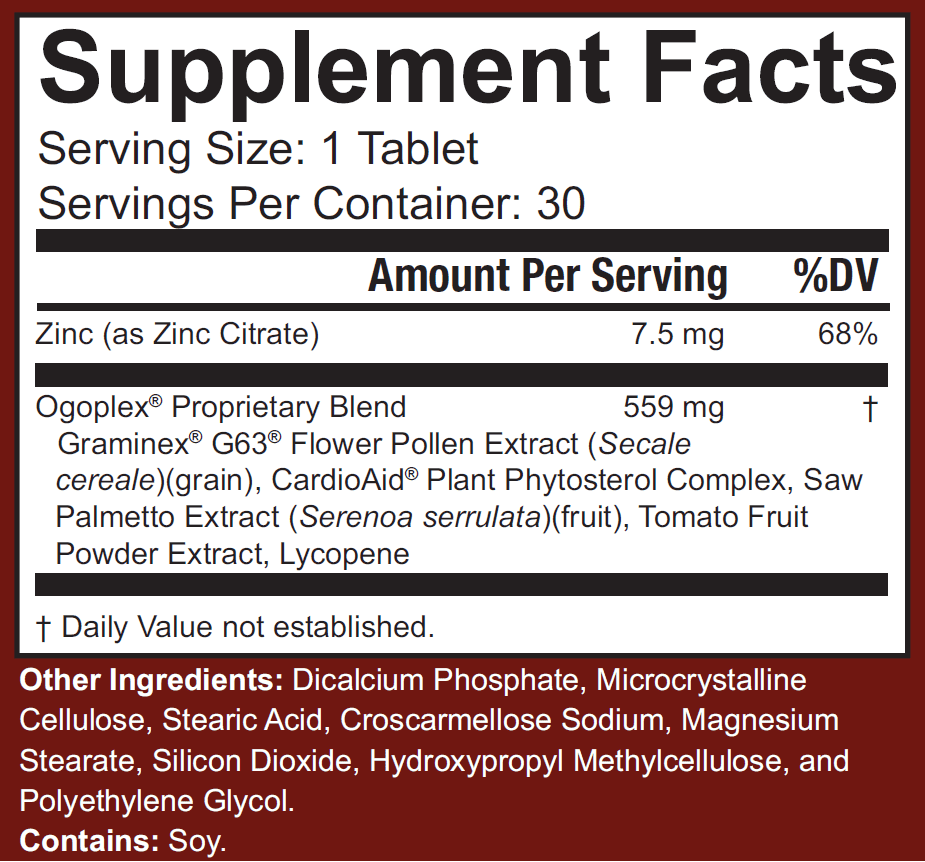 Ogoplex Prostate Health & Urinary Support for Men - Graminex G63 Swedish Flower Pollen, Saw Palmetto, CardioAid Plant Phytosterol Complex, Tomato Fruit, & Lycopene - 30 Tablets (3 Pack)