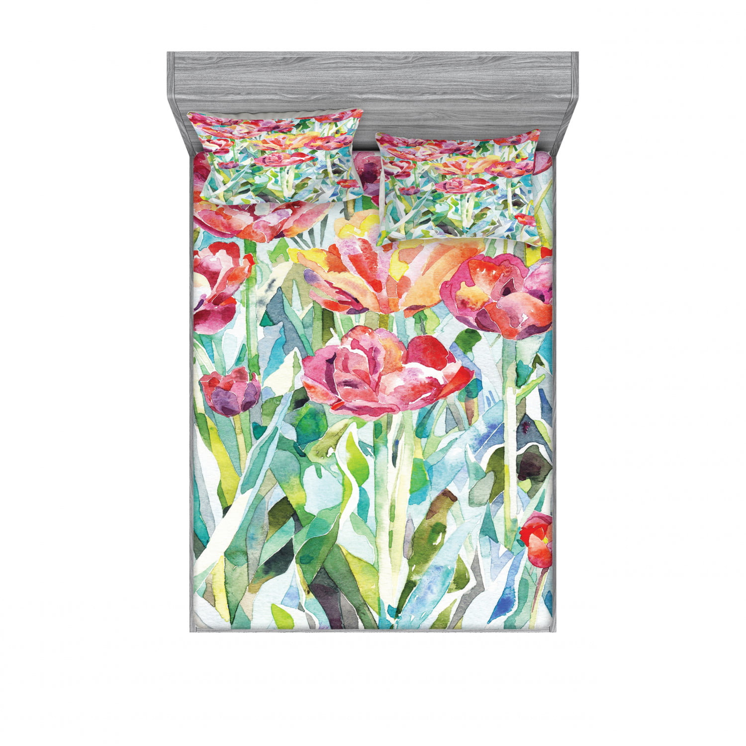 Watercolor Flower Bedding Set with Sheet & Covers, Painting of Summer ...