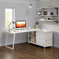 thumbnail image 3 of Reversible L-Shaped Desk with File Cabinet - 53"W×19.7"D, White Finish, 2 Drawers & 2 Shelves - for Home Office, Study & Gaming, 3 of 6
