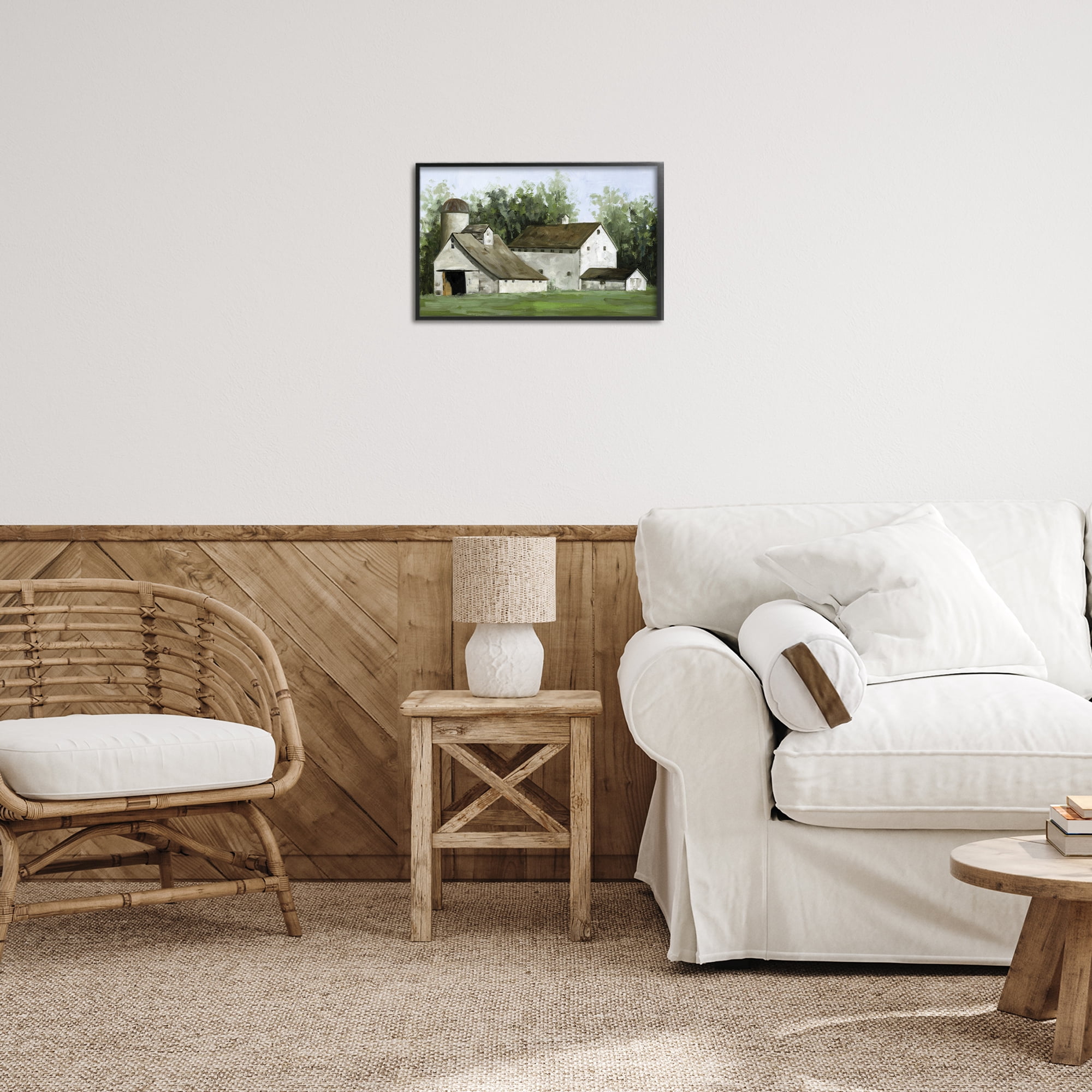 Stupell Industries White Barn Farmhouse Landscape Painting Black Framed Art Print Wall Art, 18 x 12