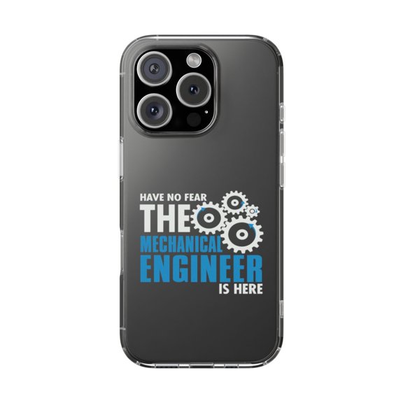 DistinctInk Clear Hybrid Case for Apple iPhone 16 Pro (6.3" Screen) - No Fear Mechanical Engineer is Here - Slim Profile Design